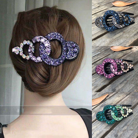 Anneaux à strass géométriques 12/11cm pour femmes, épingle à cheveux, pince à cheveux multicolore, grande taille, accessoire pour cheveux à la mode ► Photo 1/6