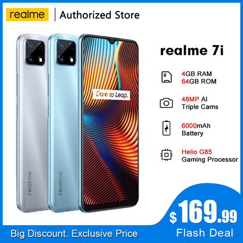 Realme 7i RMX2193 6.5 'hd + 4GB 64GB 48MP AI Triple cames Smartphone Helio G85 Octa Core 18W Charge rapide 6000mAh téléphone portable ► Photo 1/6