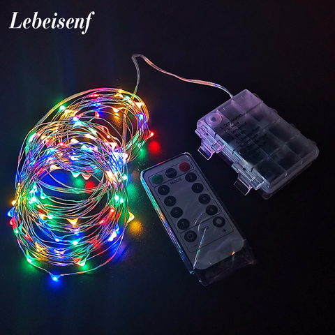 Guirlande lumineuse à 50 ou 100LED argentées, décoration de noël, avec télécommande, alimentation à piles étanche ► Photo 1/6