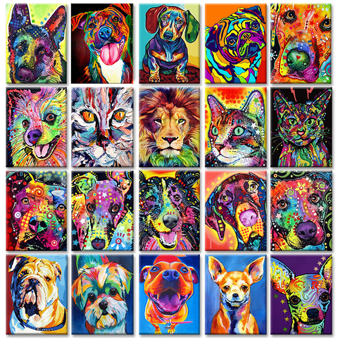 SDOYUNO – peinture par numéros de chiens colorés, 40x50cm, Pop Style, sans cadre, images d'animaux sur toile, décoration de la maison ► Photo 1/6