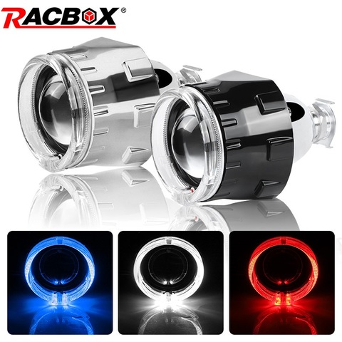 RACBOX universel 2.5 pouces Led ange yeux bi-xénon projecteur lentilles conduite lumière DRL H4 H7 voiture rénovation style utilisation H1 lampe ► Photo 1/6