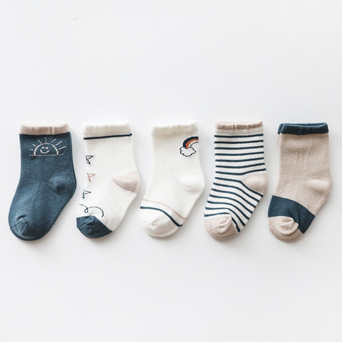 Chaussettes pour bébés, 5 paires/lot de chaussettes d'hiver, automne pour bébés filles, en coton, pour nouveau-né et garçons, accessoires ► Photo 1/6