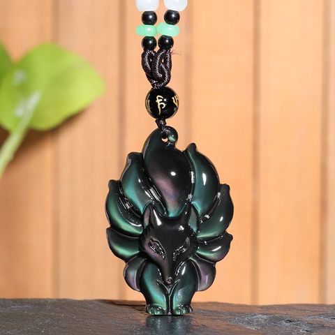 Pendentif en obsidienne naturelle, dragon renard, bijoux de boutique de mode, sculpté à la main, neuf queues de renard, collier, accessoires cadeau ► Photo 1/2