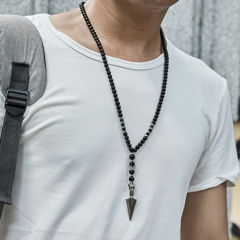 Tailxy – collier classique avec pendentif en forme de flèche pour hommes, fait à la main, perles de 6mm, bijoux cadeau, livraison directe, 2022 ► Photo 1/4