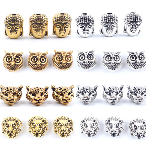 Lot de perles antiques en forme de hibou, Lion, bouddha, tête de léopard, breloques, Bracelets, collier, accessoires pour la fabrication de bijoux, 10 pièces ► Photo 1/6