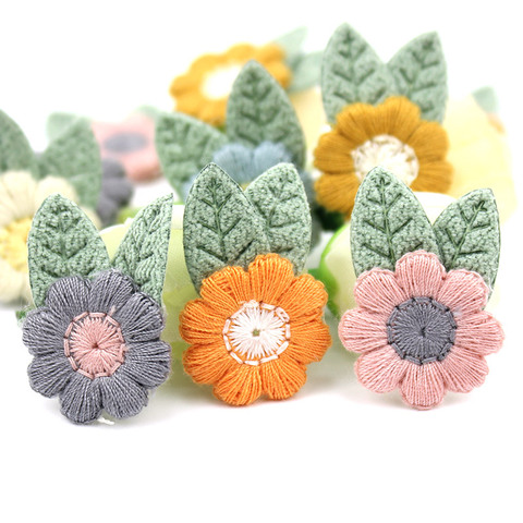 12 pièces 2*3cm laine fil fleur et feuille Appliques pour bébé artisanat chapeaux accessoires bricolage pinces à cheveux décoration en gros ► Photo 1/6