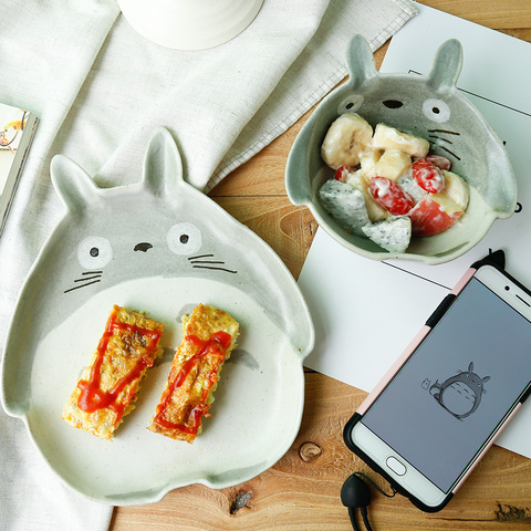 Bol en céramique japonais, vaisselle en porcelaine de dessin animé, bol à salade de fruits, motif Totoro, vaisselle pour micro-ondes ► Photo 1/6