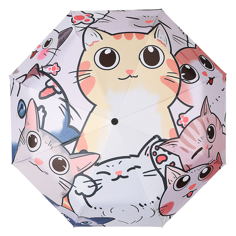 Parapluie trois plis pour enfants, protection solaire automatique, revêtement noir, griffes de chat mignon, parapluie pour femmes et filles, pluie ► Photo 1/5