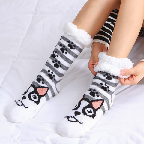 Femmes hiver noël chaussettes coton imprimer épaissir anti-dérapant chaud polaire chaussettes femme harajuku dames drôle chaussettes streetwear 2022 ► Photo 1/6