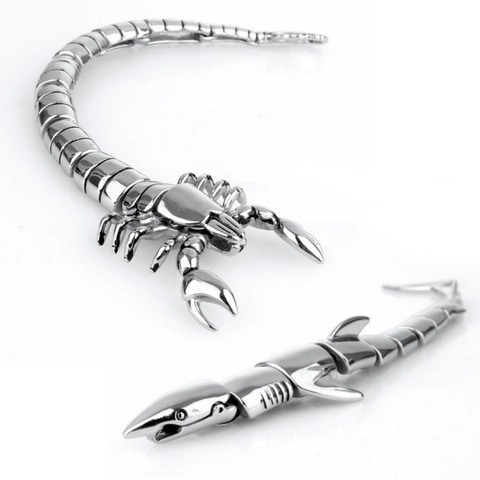 EDC – Bracelet d'auto-défense en plein air pour hommes, en acier titane, argent, requin, Scorpion, outil multifonction, dominateur, requin, Punk, Locomotive ► Photo 1/6