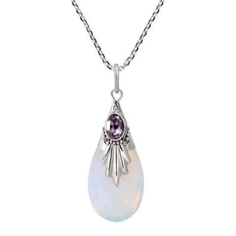 Collier avec pendentif incrusté de pierre de lune en forme de goutte pour femmes, style bohème, accessoires de fête, tendance ► Photo 1/5