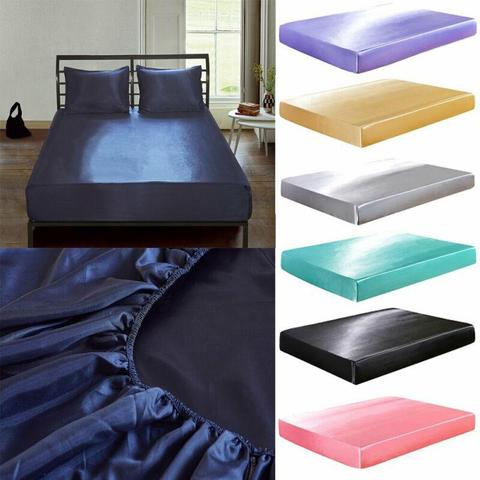 Drap-housse de lit en Satin de soie 15 pièces, draps élastiques, Polyester et coton, simple ► Photo 1/6