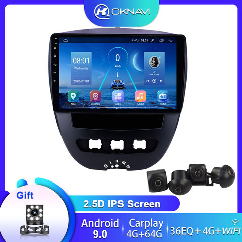 Android 9.0 10 pouces Carplay WIFI DSP caméra Radio lecteur vidéo pour Peugeot 107 pour Toyota Aygo 2005-2014 GPS Navigation pas de DVD ► Photo 1/6