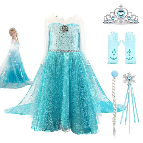 Robe princesse Elsa pour petites filles, tenue synthétique, Costume reine des neiges Elsa, corsage en cristal, vêtements de fête pour enfants ► Photo 1/6