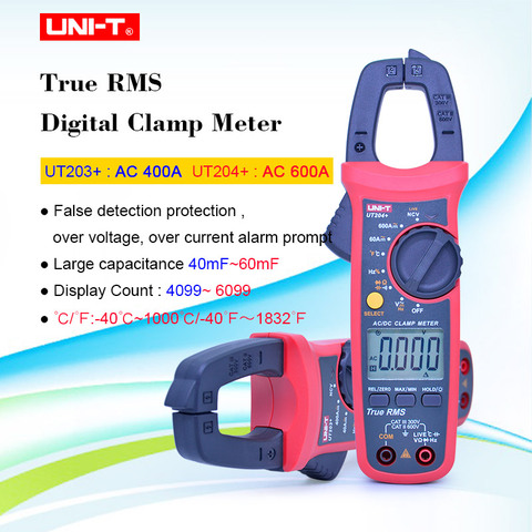 Pince multimètre numérique UNI T True RMS, courant DC AC, UT203 + UT204 + 400A-600A, multimètre à portée automatique, protection contre la fausse détection, UNI-T ► Photo 1/6