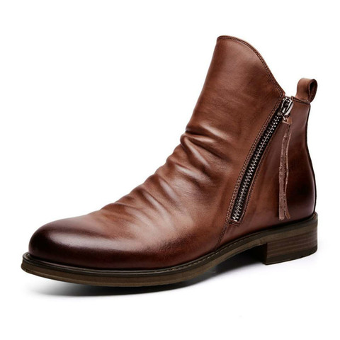 Original cuir bottes hommes 2022 automne chaussures mâle en cuir bottes décontractées hommes confortable anti-dérapant à lacets bottes 2022 ► Photo 1/6