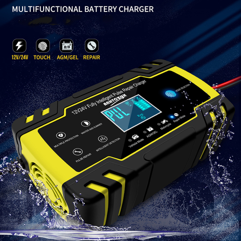 12/24V 8A chargeur de batterie de voiture intelligent chargeur de batterie automatique Portable pour voiture moto tondeuse à gazon bateau RV SUV ATV plomb acide ► Photo 1/6