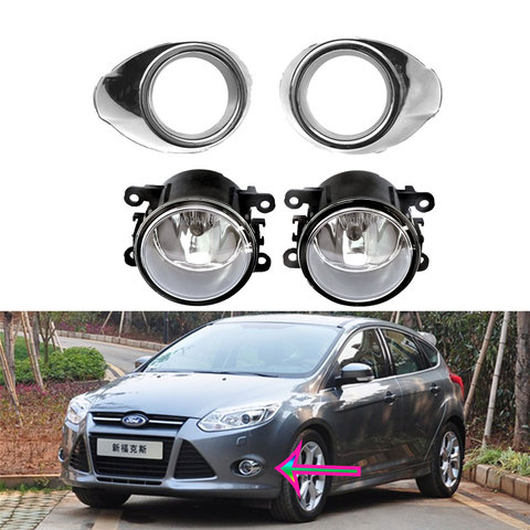 Couvercle Antibrouillard chromé Grille pour Ford Focus 3 2012 2013 2014 LED Brouillard Feux Antibrouillard Cadres Phare Antibrouillard fil Harnais ► Photo 1/6