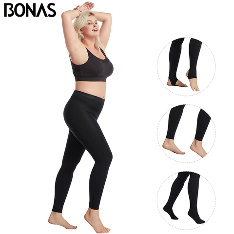 BONAS – collants noirs élastiques pour femmes, en Polyester respirant, épais, en velours, grande taille ► Photo 1/6