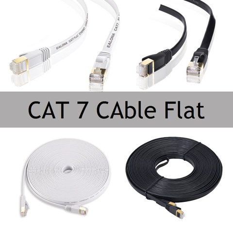 Câble Ethernet Cat 7 Lan, cordon de raccordement plat, 1m 5m 15m 30m, noir blanc, avec 2 connecteurs RJ45, pour Modem routeur ► Photo 1/6