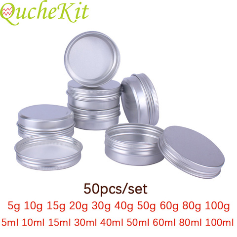 Pots en aluminium pour baume à lèvres, récipient en aluminium avec 50pcs couvercle, pour thé, 5g, 10g, 15g, 20g, 30g, 40g, 50g, 60g, 80g et 100g, récipient de filetage ► Photo 1/6