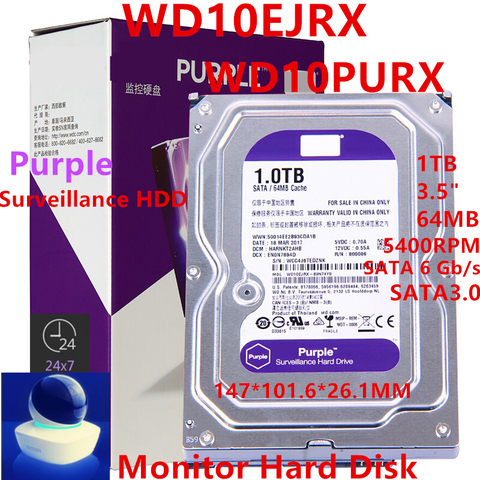 Disque dur interne HDD de 3.5 pouces, 5400RPM, 6 Gb/s, 64 mo, pour la Surveillance WD (WD10PURX) ► Photo 1/6