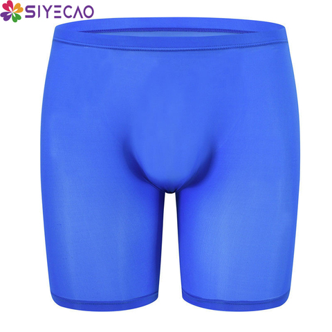 Boxer Long sans couture en soie glacée pour homme, sous-vêtement solide avec poche convexe ► Photo 1/5