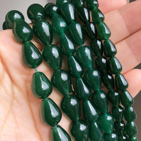 Perles de pierre en vrac, goutte d'eau, Jades vert foncé, accessoires pour la fabrication de bijoux, 15 ''8*12mm 10*14mm ► Photo 1/6