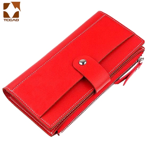 Portefeuille Long en PU pour femmes, porte-monnaie rouge, pochette pour argent, collection 2022 ► Photo 1/6