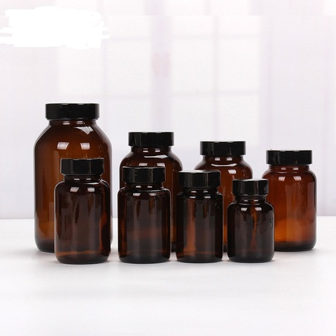 Bouteille en verre marron ambre à grande tête 12-200ML, liquide d'aromathérapie pour huile de Massage de base essentielle, bouteilles à Pipette rechargeables ► Photo 1/5