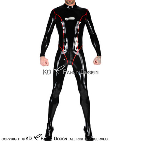 Catsuit en Latex Sexy noir et rouge avec des décorations de flèches deux côtés dos fermeture éclair en caoutchouc Body Zentai combinaison de corps globale LTY-0167 ► Photo 1/3