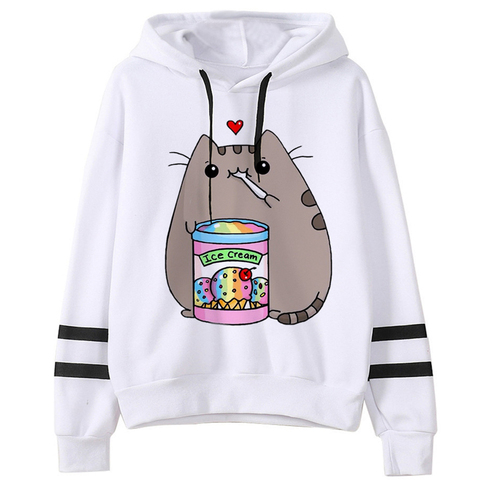 Sweat à capuche avec chat drôle pour femme, vêtement surdimensionné, Style coréen, Harajuku, Kawaii, années 90 ► Photo 1/6