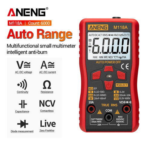 Mini multimètre numérique M118A, testeur intelligent, Auto Mmultimetro True Rms, compteur de transistor avec données NCV, 6000 points, lampe de poche ► Photo 1/6