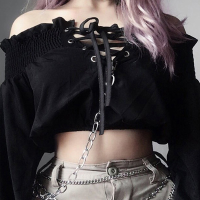 T-shirt à manches longues pour filles, vêtement japonais, nombril mince et nu, top cool avec sangle de poitrine, 2022 ► Photo 1/6