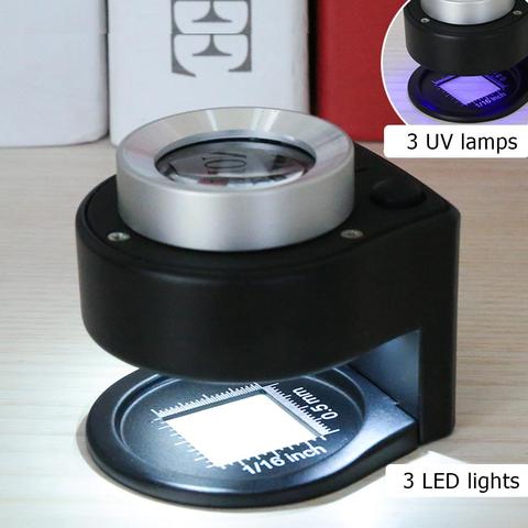 30X verre optique lentille Loupe 6 LED plein métal pliant lin testeur Loupe Loupe fil compteur Loupe ► Photo 1/5