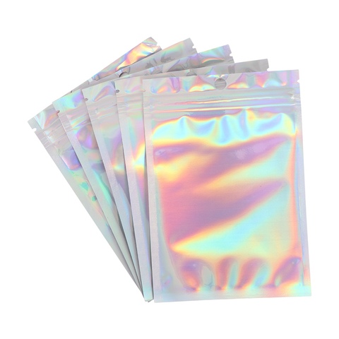 20 pièces sacs à fermeture éclair papier d'aluminium hologramme alimentaire Mylar poche petite fermeture à glissière étanche à l'eau refermable poches en plastique auto-joint sac ► Photo 1/5