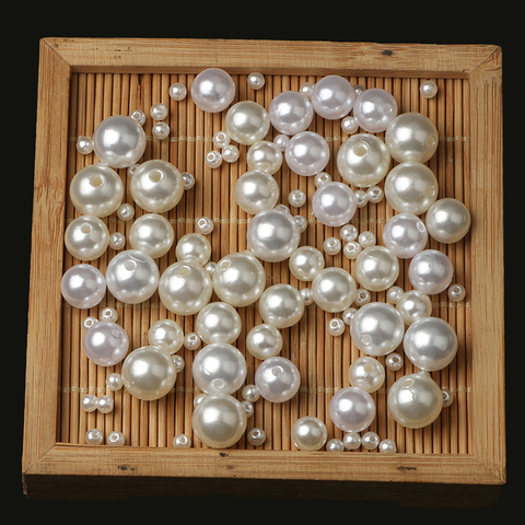 Perles rondes en ABS pour fabrication de bijoux, 4/6/8/10/12/14/16/18/20mm, perles d'imitation blanches et beiges ► Photo 1/6
