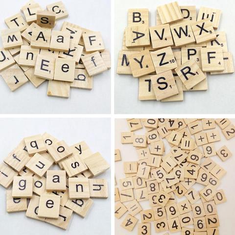 100 pièces Alphabet carrelage complet en bois numéro Scrapbooking artisanat mot nom Tage ensemble de lettres ► Photo 1/6