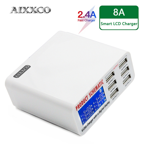 AIXXCO 6A avec affichage numérique LCD chargeur USB 6 ports Station de charge intelligente rapide pour tablette PC téléphone intelligent ► Photo 1/6