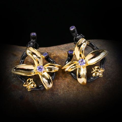 Nouveau haute qualité lumière de luxe belle Super Flash fée gaz Zircon Bow boucles d'oreilles dames bijoux boucles d'oreilles en or noir boucles d'oreilles ► Photo 1/4