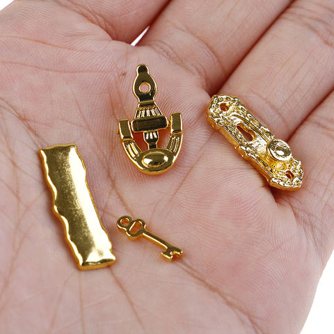 4 pièces ensemble de heurtoir de porte en métal 1:12 accessoires miniatures de matériel de maison de poupée ► Photo 1/6