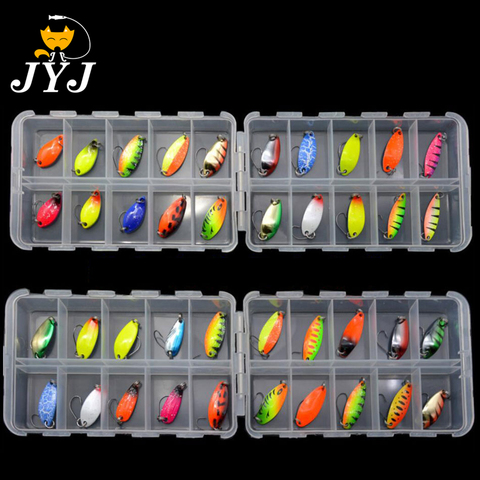 JYJ boîte paquet coloré 2.5g 3g 3.4g 4.5g dur métal pêche cuillère leurre ensemble doré truite cuillère appâts cuillère jig appâts ► Photo 1/6