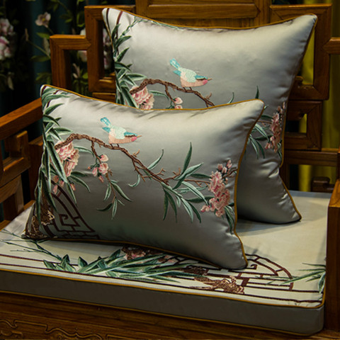 DUNXDECO – housse de Coussin décorative, taie d'oreiller moderne avec motif d'oiseau floral traditionnel chinois, décoration de luxe pour canapé et chaise ► Photo 1/6