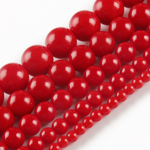 Perles rondes en pierre de Jades de corail rouge, 4/6/8/10/12mm, pour la fabrication de bijoux, accessoires pour Bracelets, cadeaux de noël, DIY, 15 pouces ► Photo 1/6