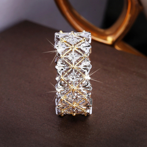 Rétro creux bague en diamant deux tons ligne anneau haut de gamme dames bijoux bague de fiançailles anneaux de mariage or Couple anneaux de mariage ► Photo 1/4