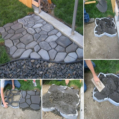 Bricolage, moule à béton réutilisable, pavé à pierre de marche, pavé, pelouse, jardin, cour, dalle de brique, trottoir, moulage de ciment ► Photo 1/6