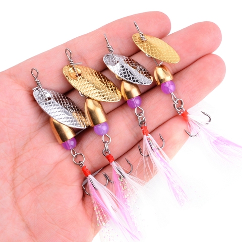 1 pièces leurre de pêche Spinner appât 3.5g 5g cuillère leurres leurre de pêche en métal appât dur avec plume triple crochets Spinnerbait matériel ► Photo 1/6