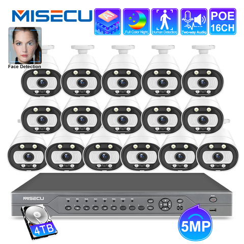 MISECU Ai système intelligent 5MP 16CH POE CCTV sécurité NVR Kit humain/visage détecter système de Surveillance de caméra IP extérieur Audio bidirectionnel ► Photo 1/6