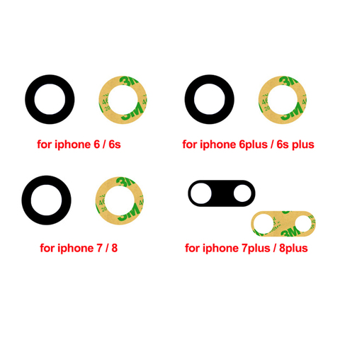 Couvercle de caméra arrière adhésif pour iphone, 2 pièces, pièces de rechange en verre pour iphone 7 8 6 6S 6Plus 7Plus 8Plus X 3M ► Photo 1/1