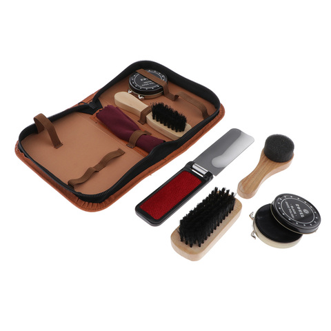 7 pièces ensemble de brosse à chaussures Portable soin des chaussures ensemble de cirage brosse pour bottes chaussures soin Kit de nettoyage complet ► Photo 1/6